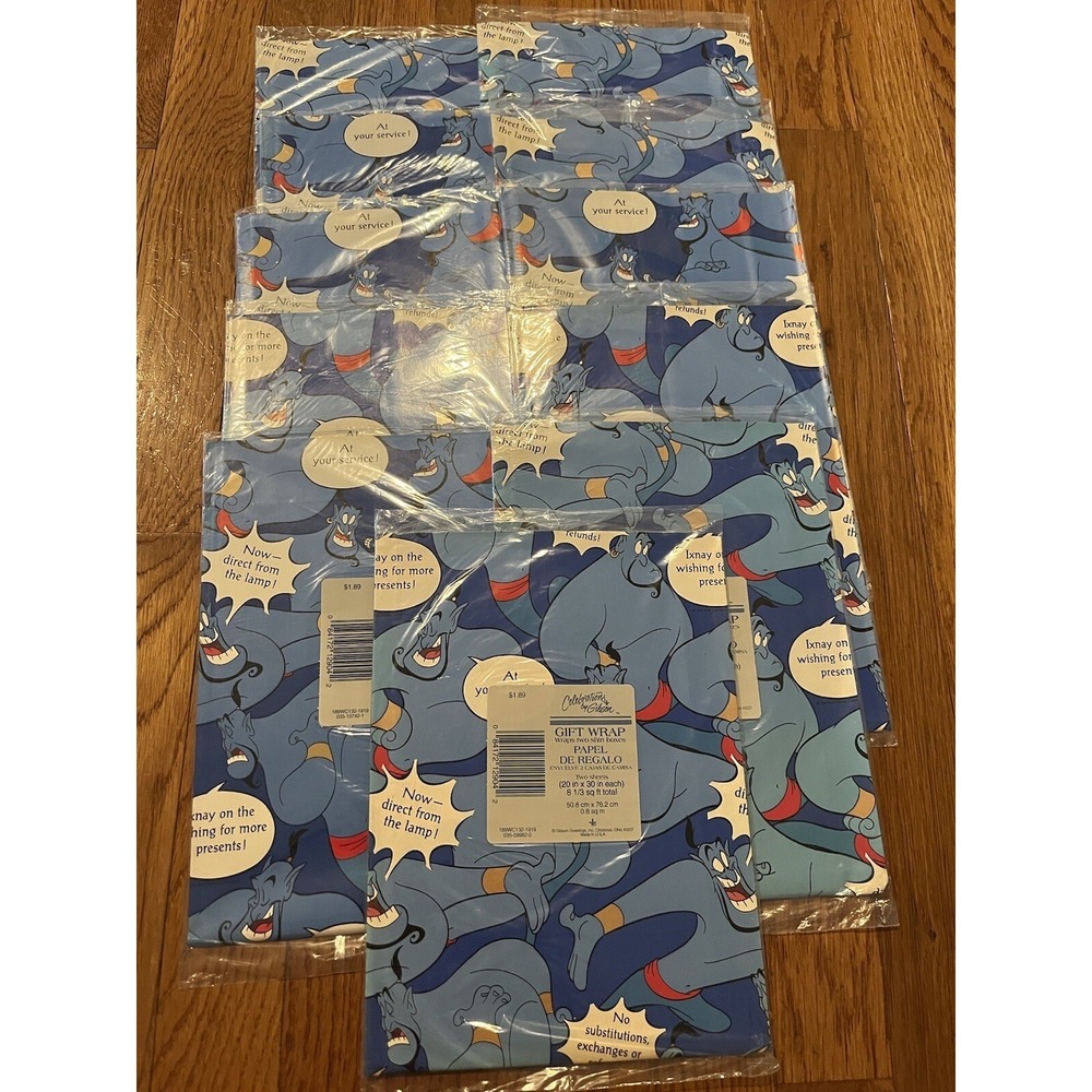 Vintage Celebration By Gibson Gift Wrap Aladdin Genie Wrapping Paper‎ Lot Of 11